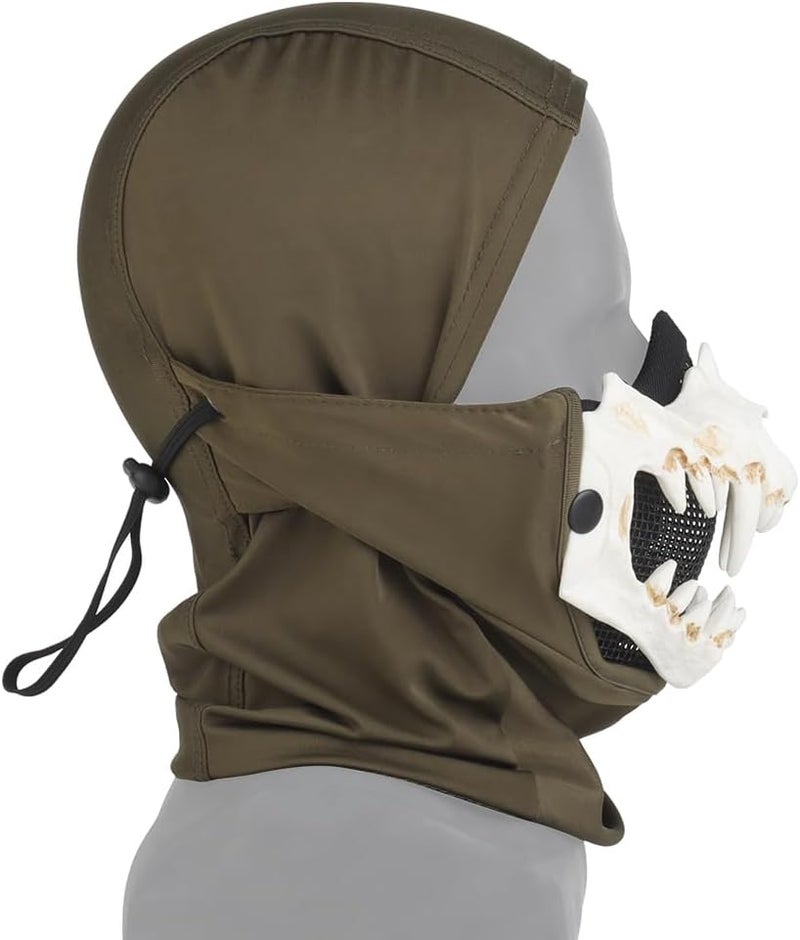 Let Me Be White Bone Fang Airsoft Paintball Mask with Steel Mesh, Highly Breathable Balaclava Headgear, Portable Adjustable Tactical Mask (White) - Image 1